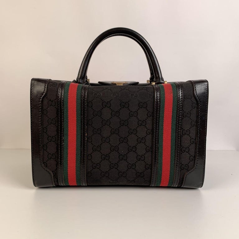 Gucci Vintage Black Monogram Canvas Train Case Beauty Bag For Sale at ...