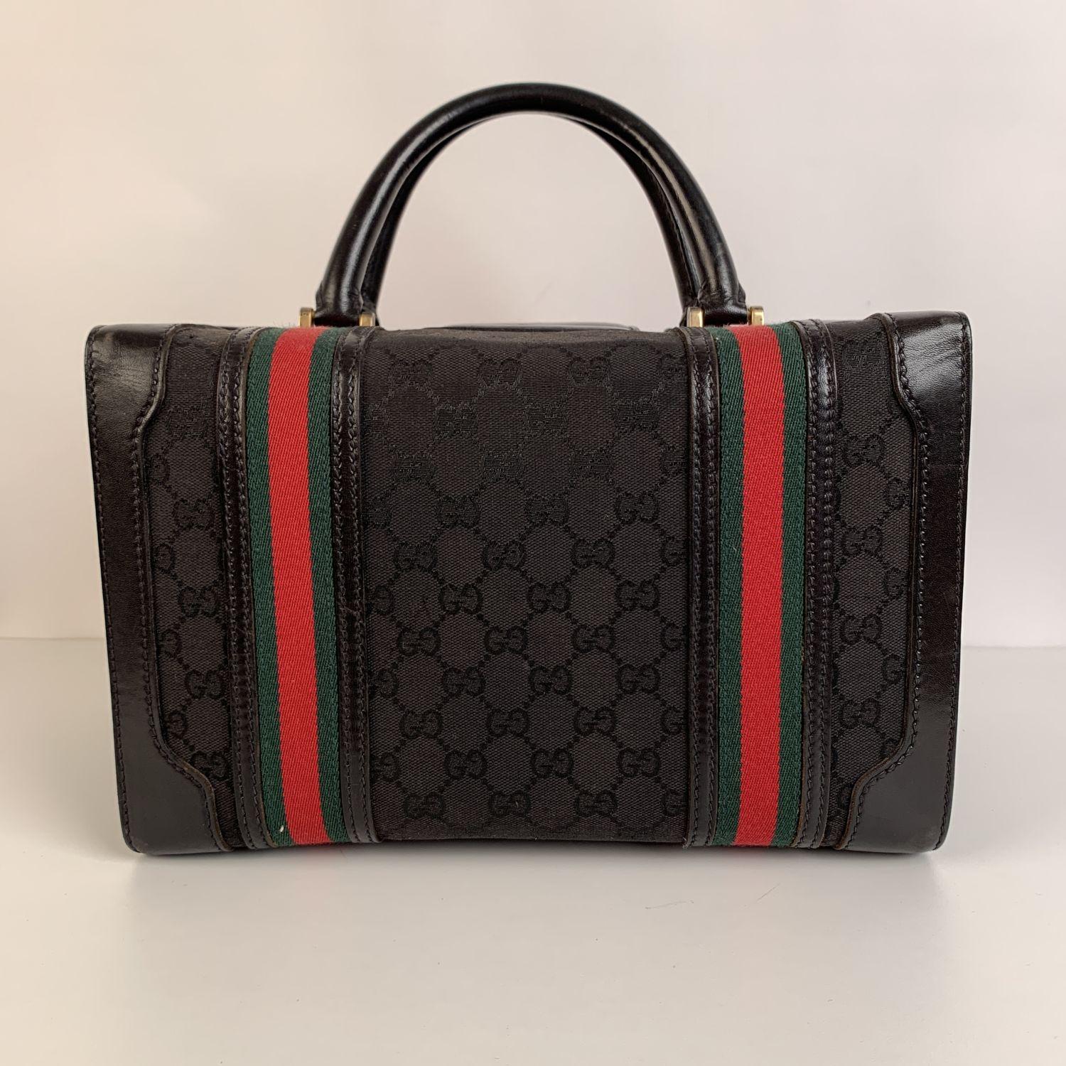 Women's Gucci Vintage Black Monogram Canvas Train Case Beauty Bag
