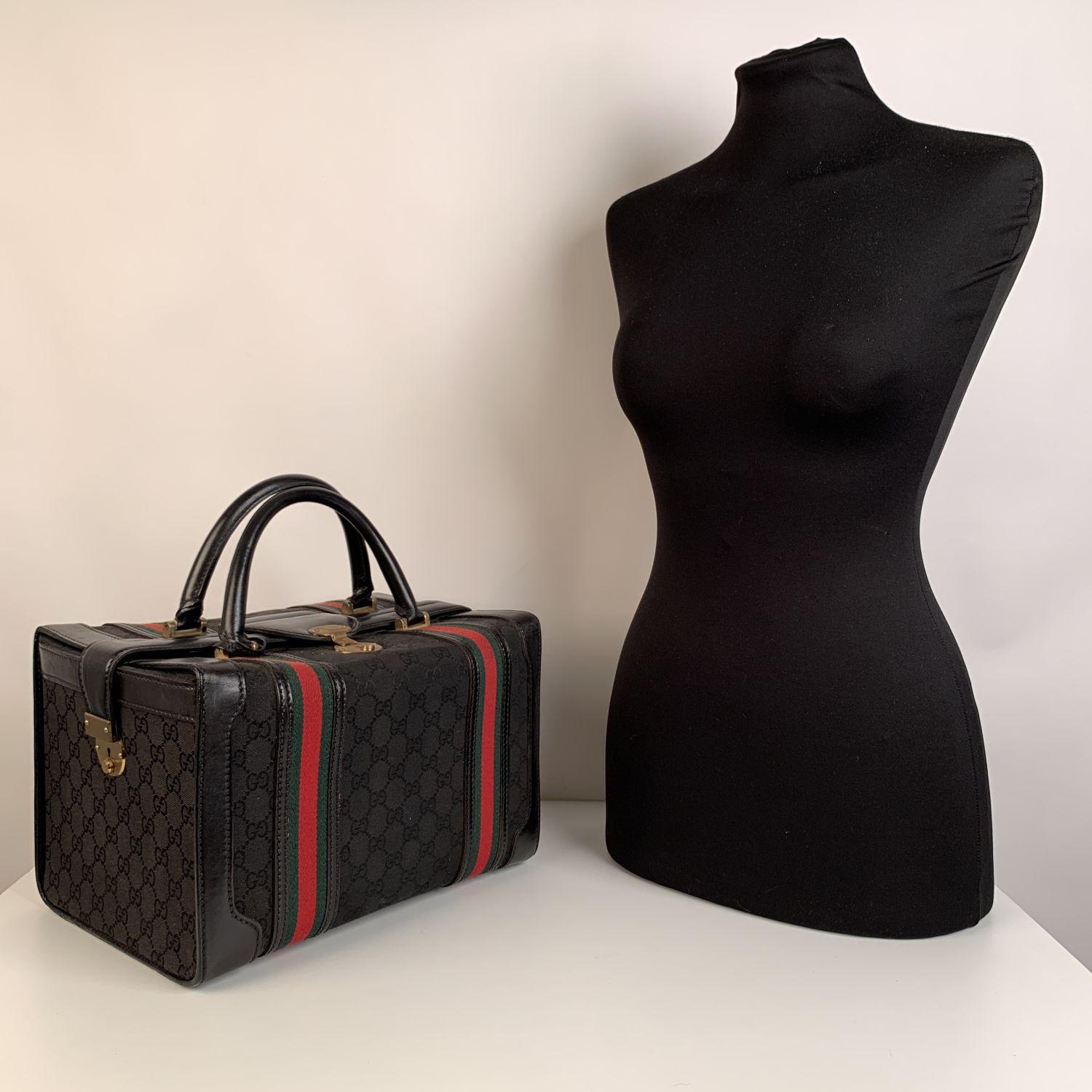 Gucci Vintage Black Monogram Canvas Train Case Beauty Bag 1