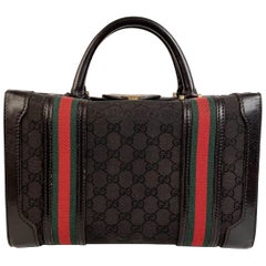 Gucci Vintage Black Monogram Canvas Train Case Beauty Bag