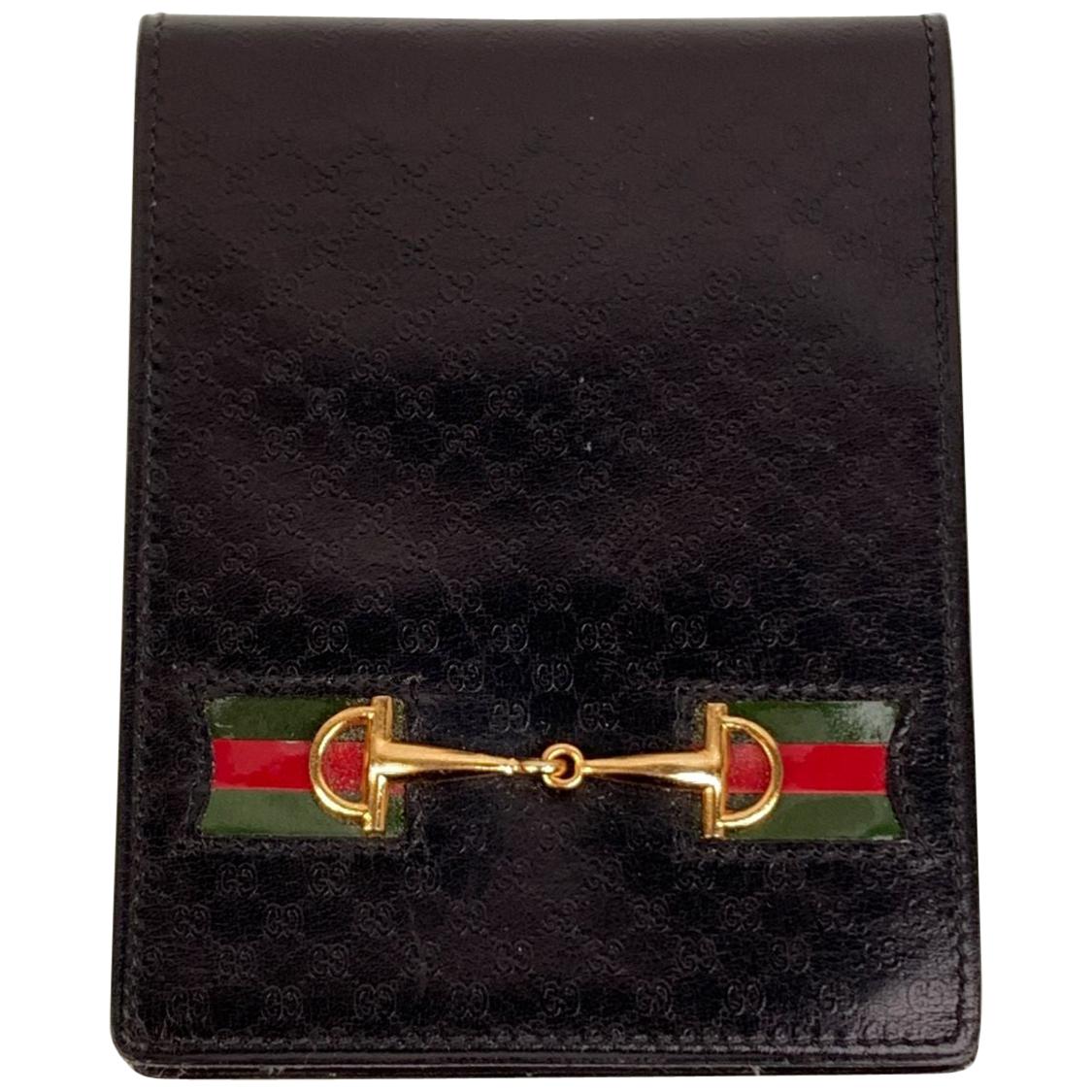 Gucci Vintage Black Monogram Leather Horsebit Pocket Notepad