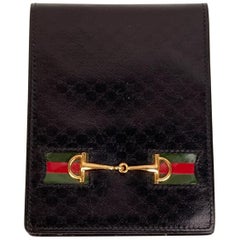 Gucci Vintage Black Monogram Leather Horsebit Pocket Notepad