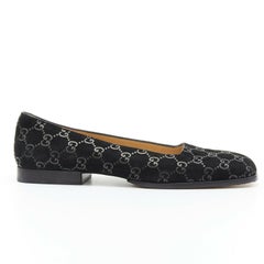GUCCI Vintage black monogram printed black suede square toe loafer EU36.5C