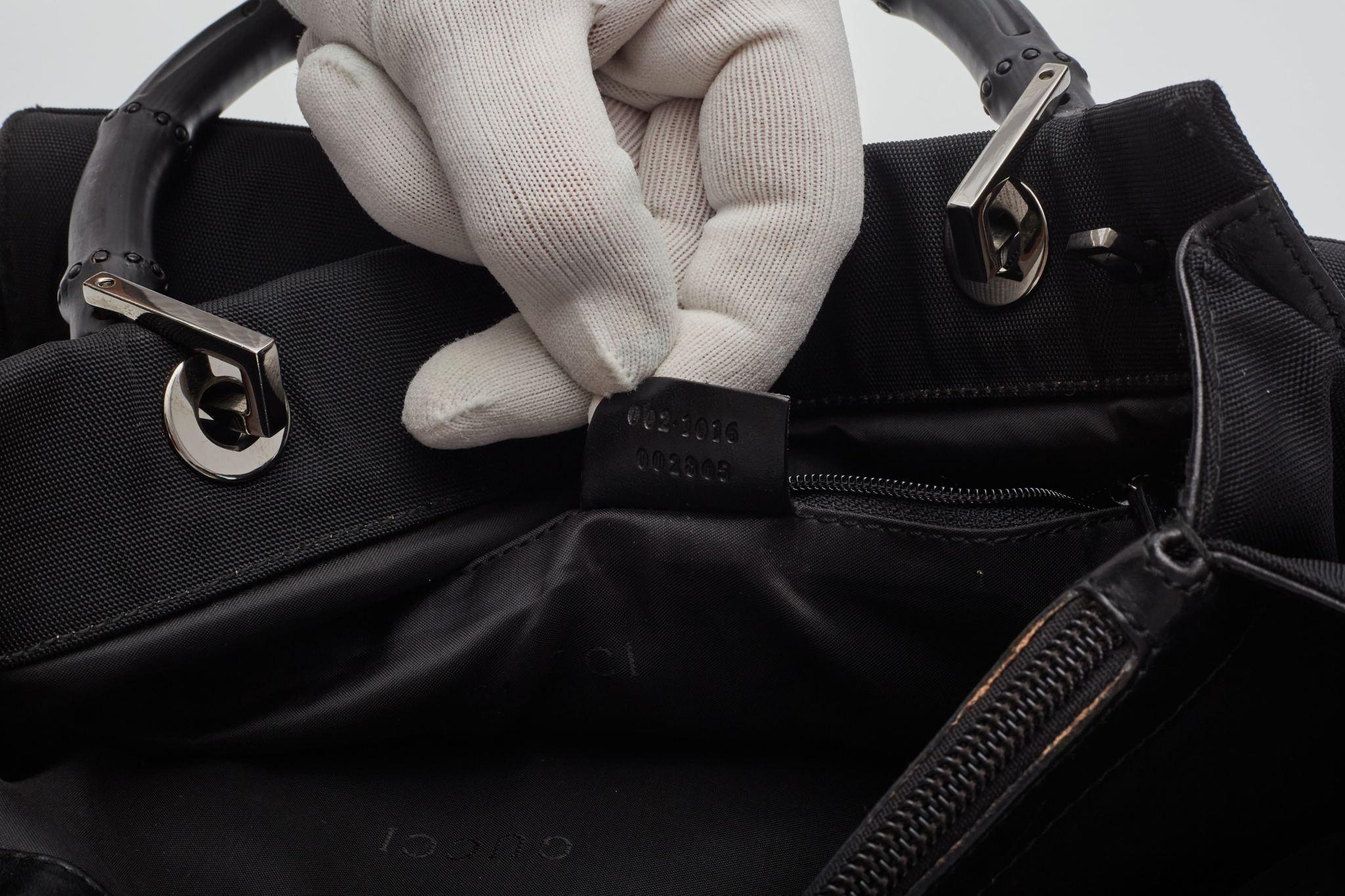 Gucci Vintage Black Nylon Bamboo Tote Bag For Sale 7