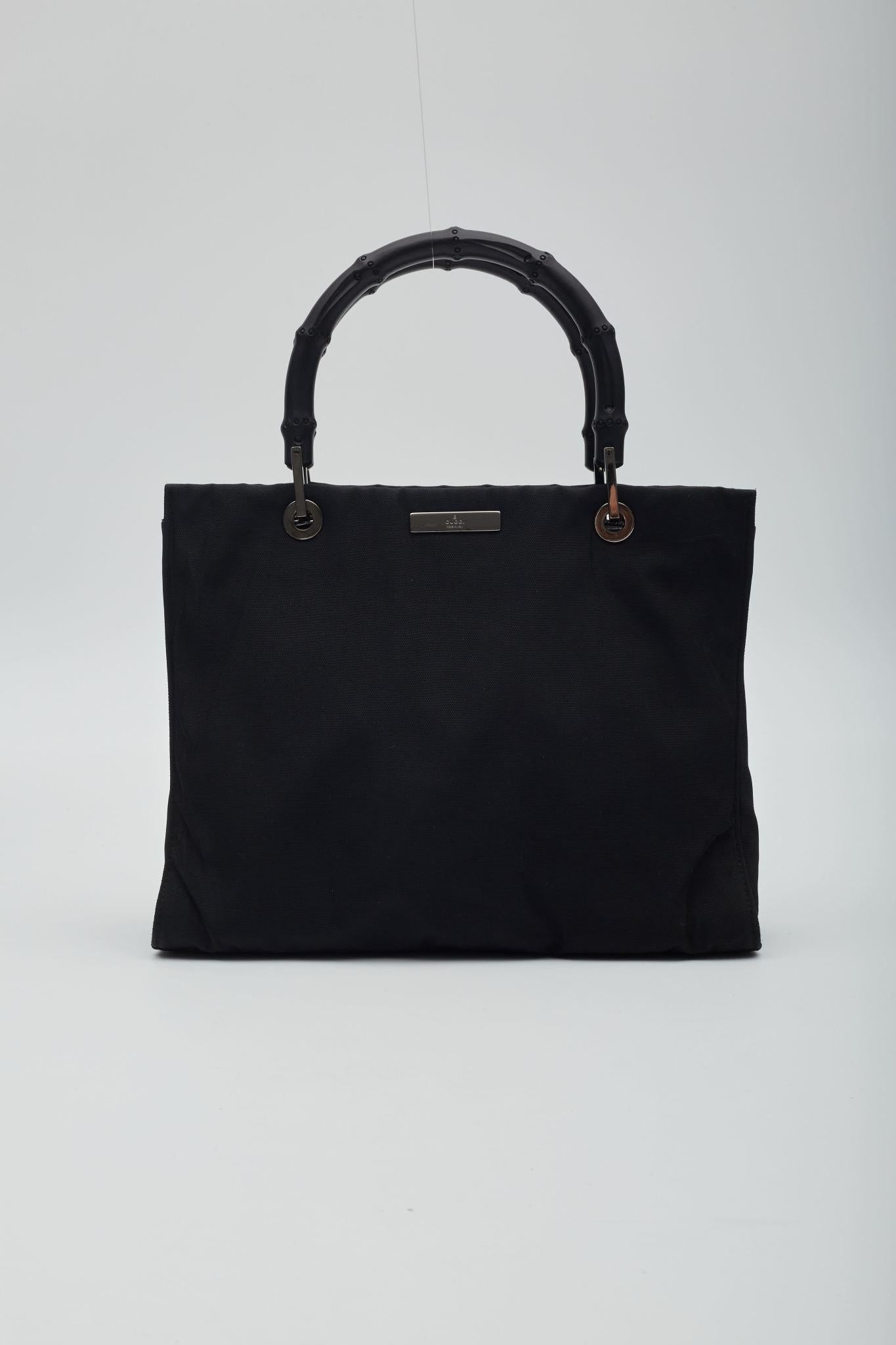 Gucci Vintage Black Nylon Bamboo Tote Bag For Sale at 1stDibs