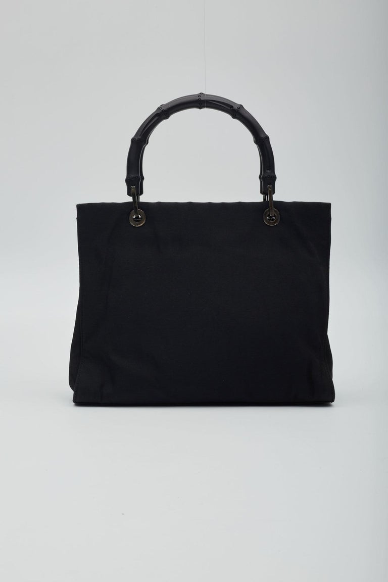 Gucci Vintage Black Nylon Bamboo Tote Bag For Sale at 1stDibs