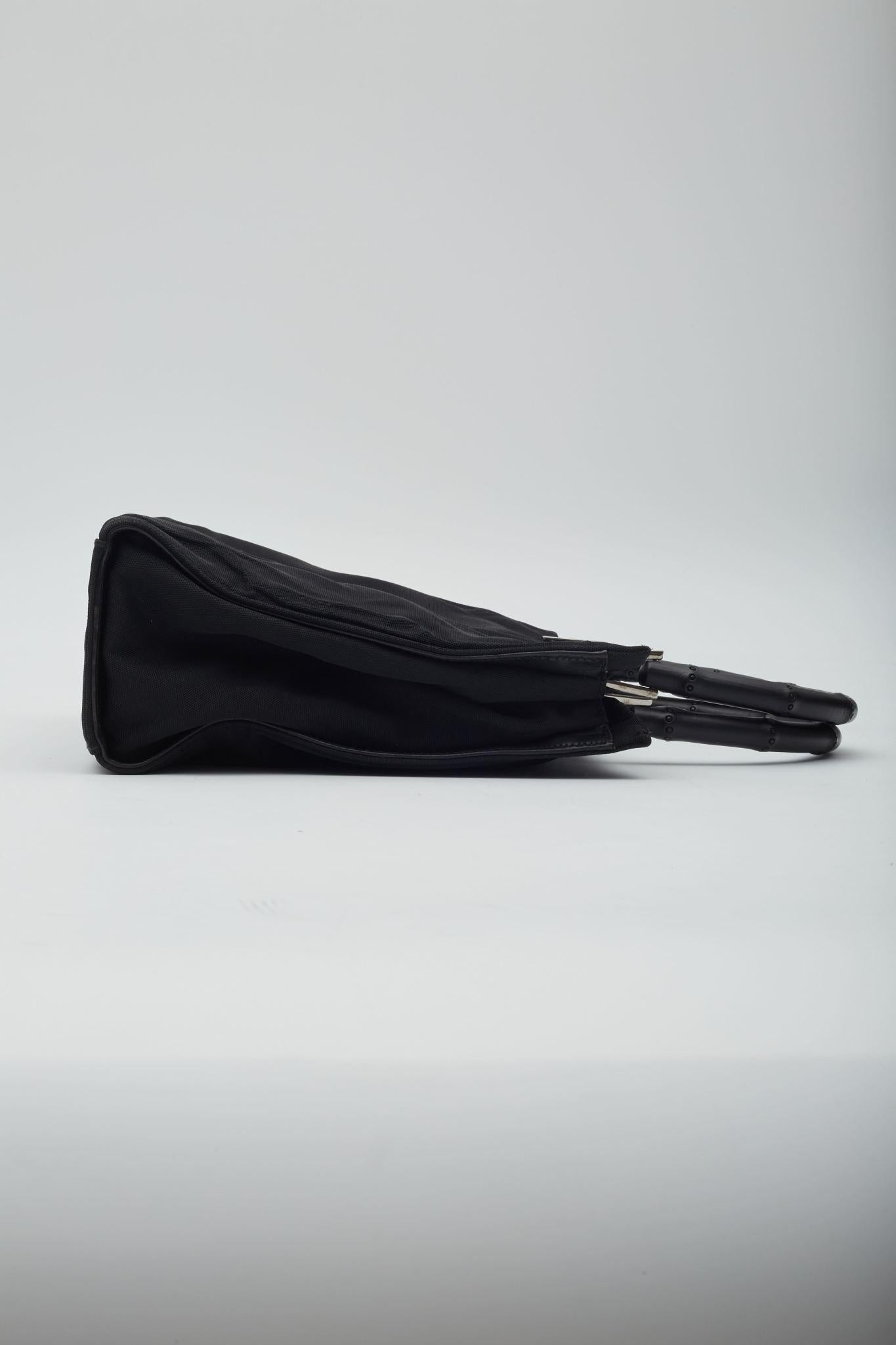 Gucci Vintage Black Nylon Bamboo Tote Bag For Sale 4