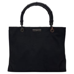 Gucci Vintage Black Nylon Bamboo Tote Bag