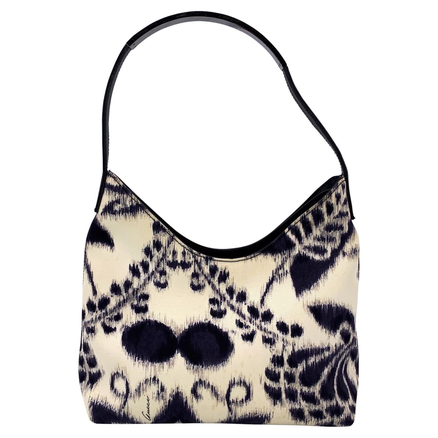 Gucci Vintage Black Nylon Canvas Hobo Shoulder Bag Tote