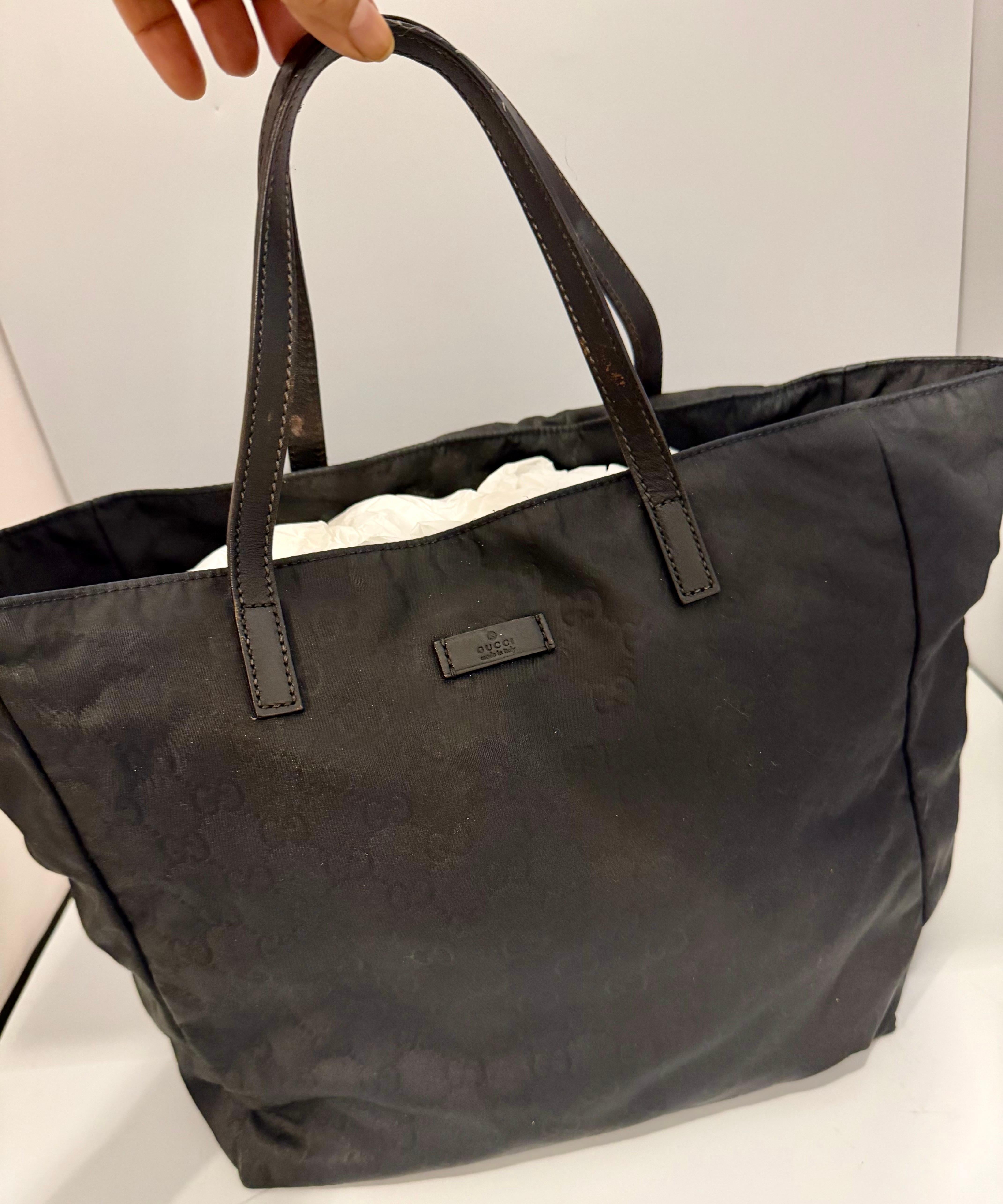 Gucci Vintage Black Nylon , Gucci Large Tote Bag with GG pattern for women For Sale 1