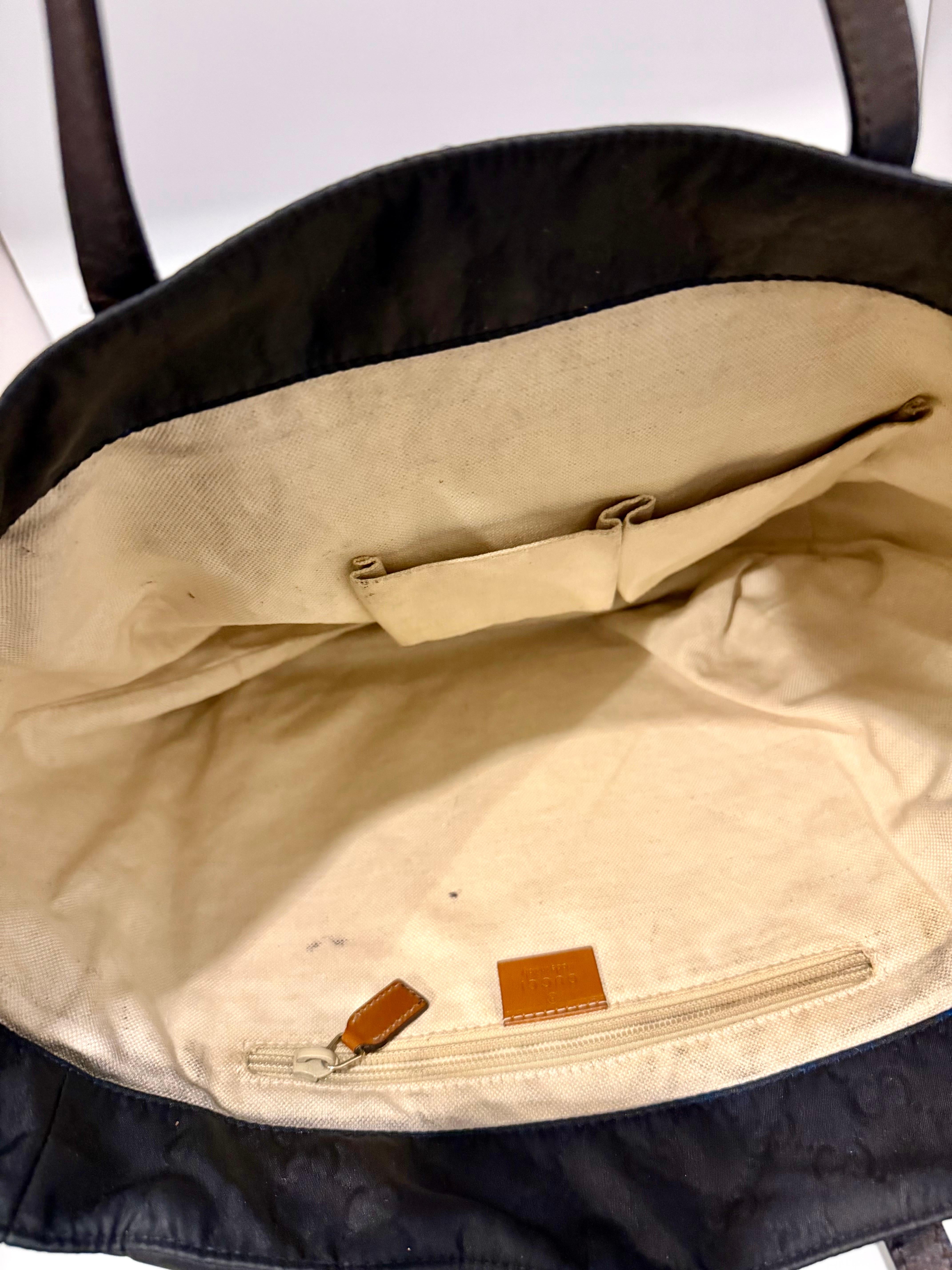 Gucci Vintage Black Nylon , Gucci Large Tote Bag with GG pattern for women For Sale 3