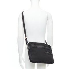 GUCCI VINTAGE black nylon leather trim crossbody messenger laptop bag