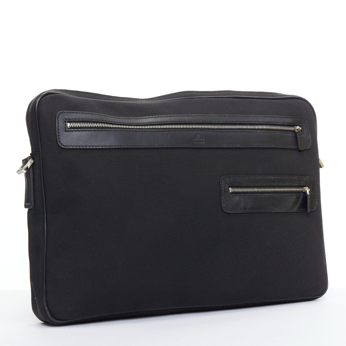 GUCCI VINTAGE negro nylon cuero recorte crossbody mensajero bolso del ordenador portátil Negro en venta