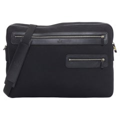 GUCCI VINTAGE black nylon leather trim crossbody messenger laptop bag