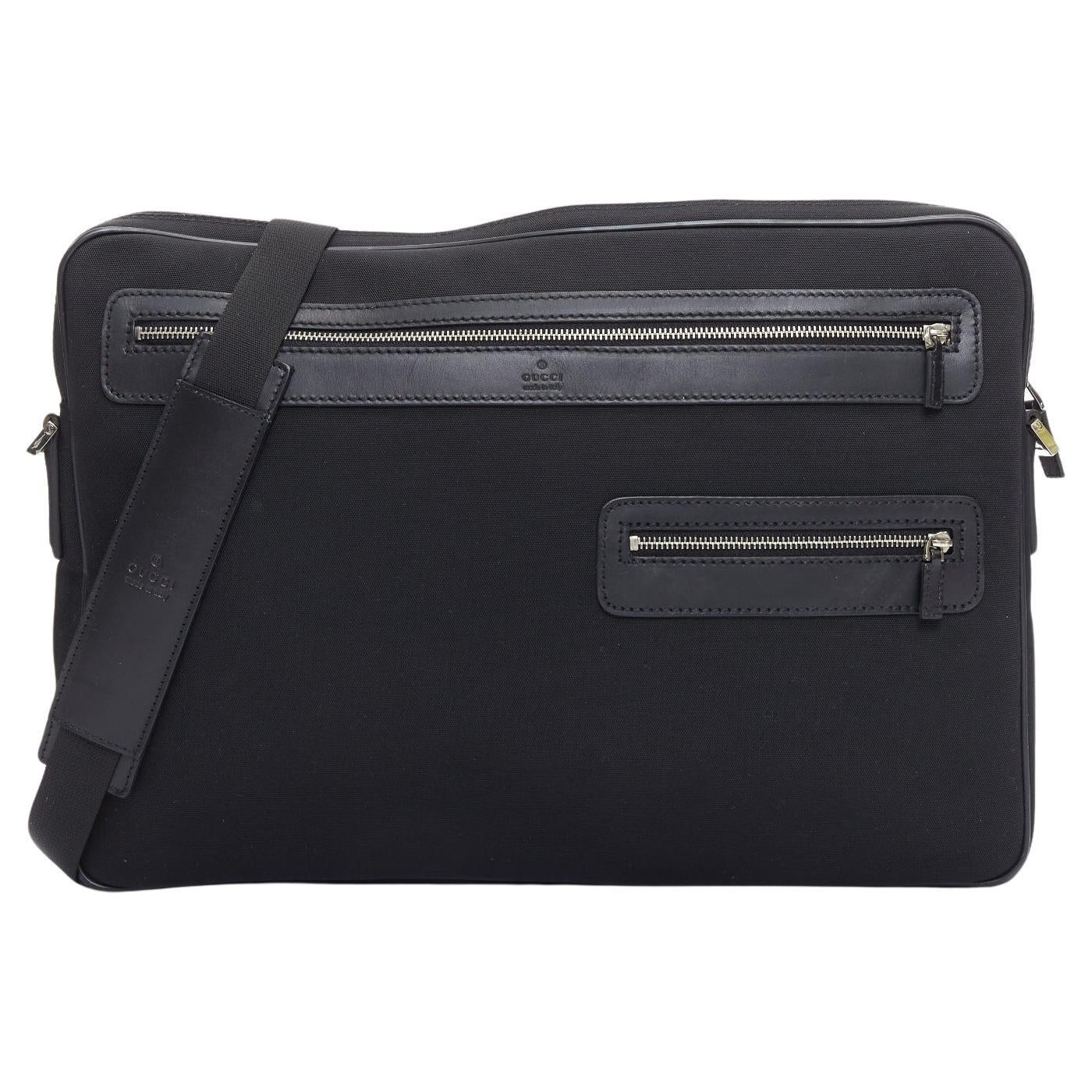GUCCI VINTAGE negro nylon cuero recorte crossbody mensajero bolso del ordenador portátil en venta