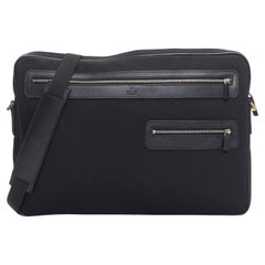 GUCCI VINTAGE black nylon leather trim crossbody messenger laptop bag