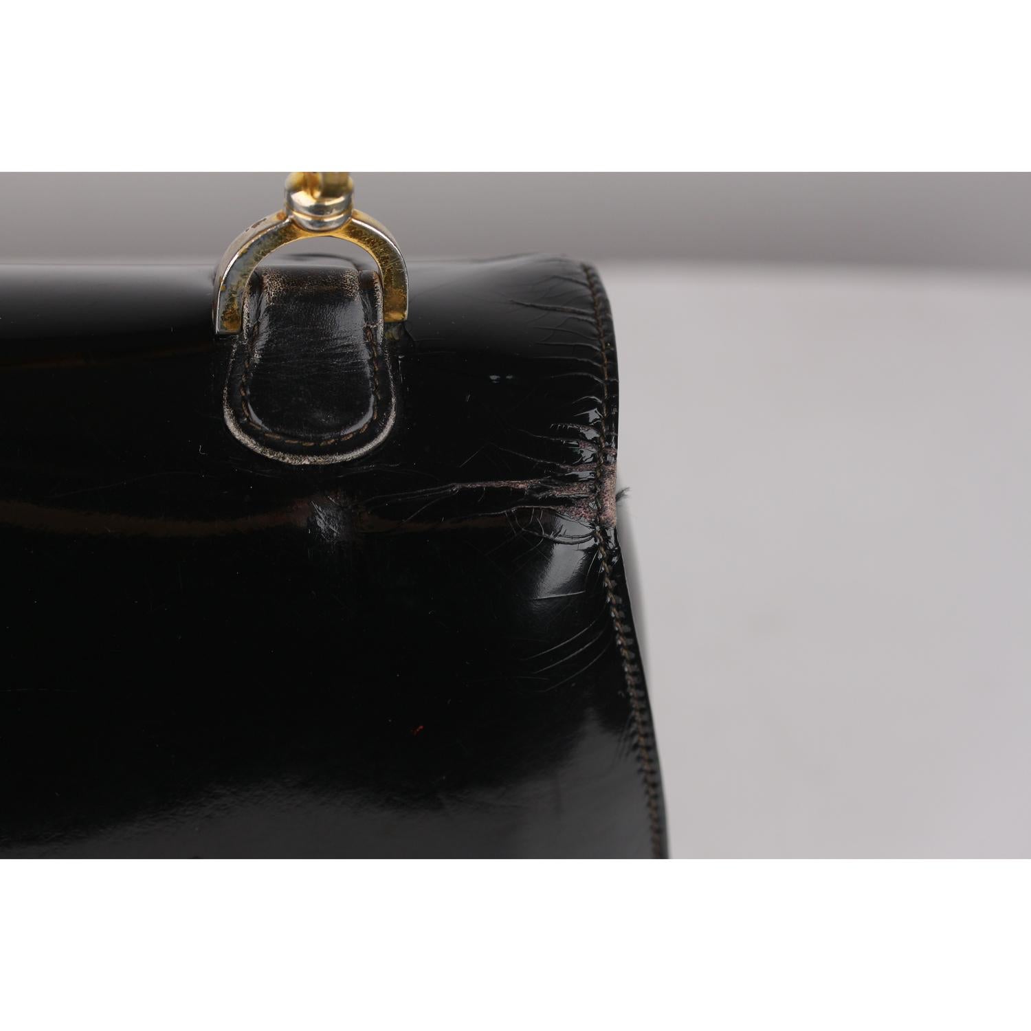 Gucci Vintage Black Patent Leather Bamboo Top Handle Bag 7
