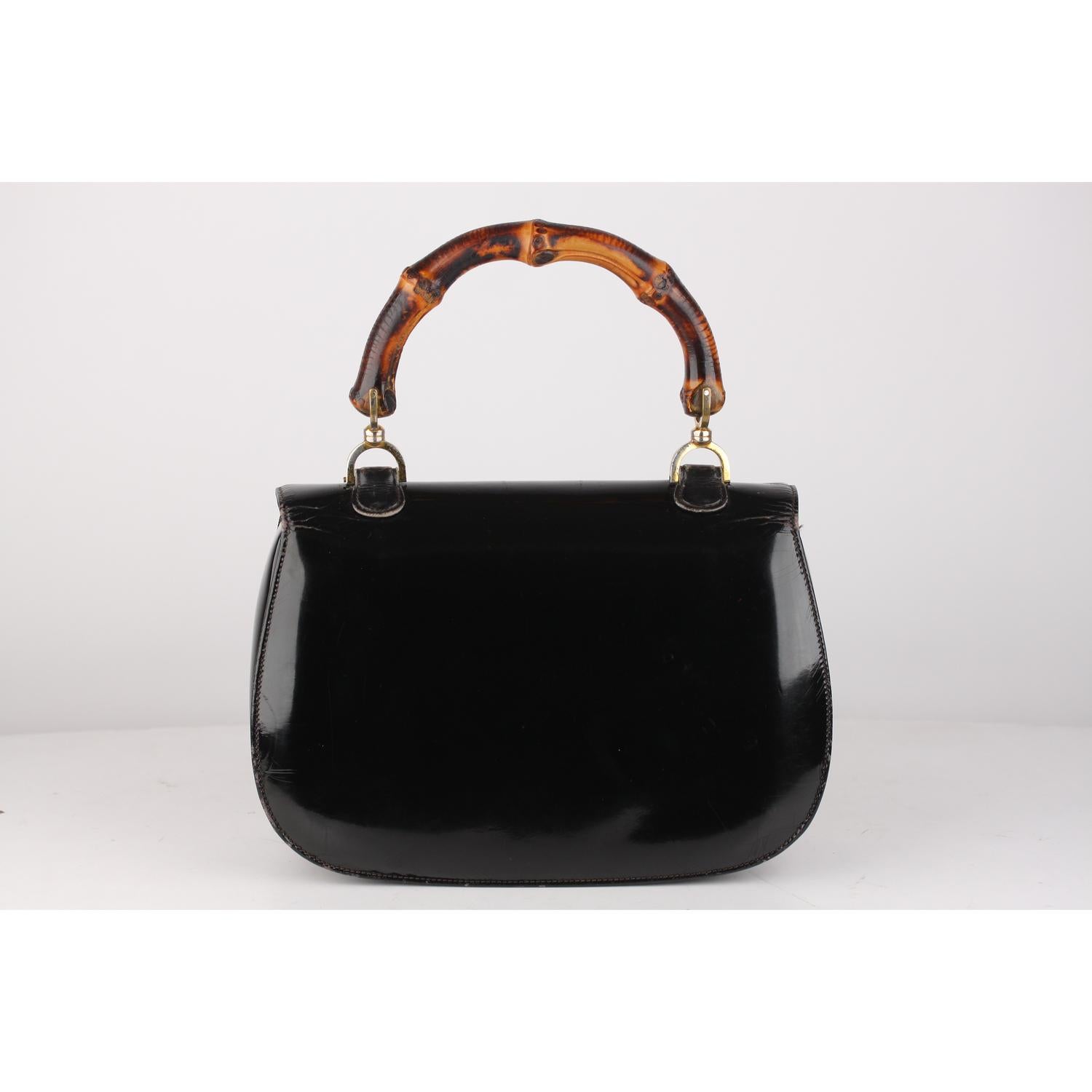 Gucci Vintage Black Patent Leather Bamboo Top Handle Bag 9