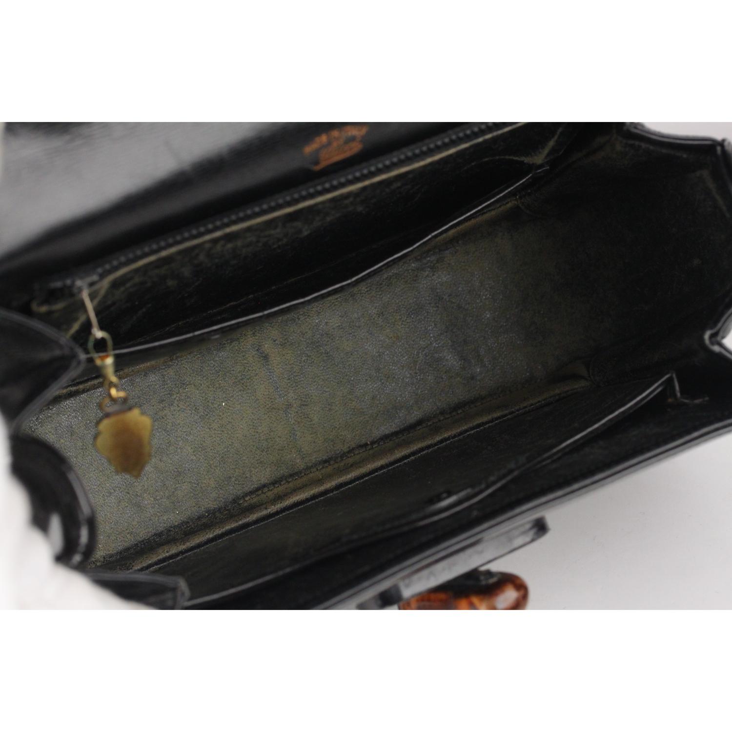 Gucci Vintage Black Patent Leather Bamboo Top Handle Bag 2