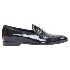 GUCCI Vintage black patent leather silver horsebit dress loafers UK7 EU41