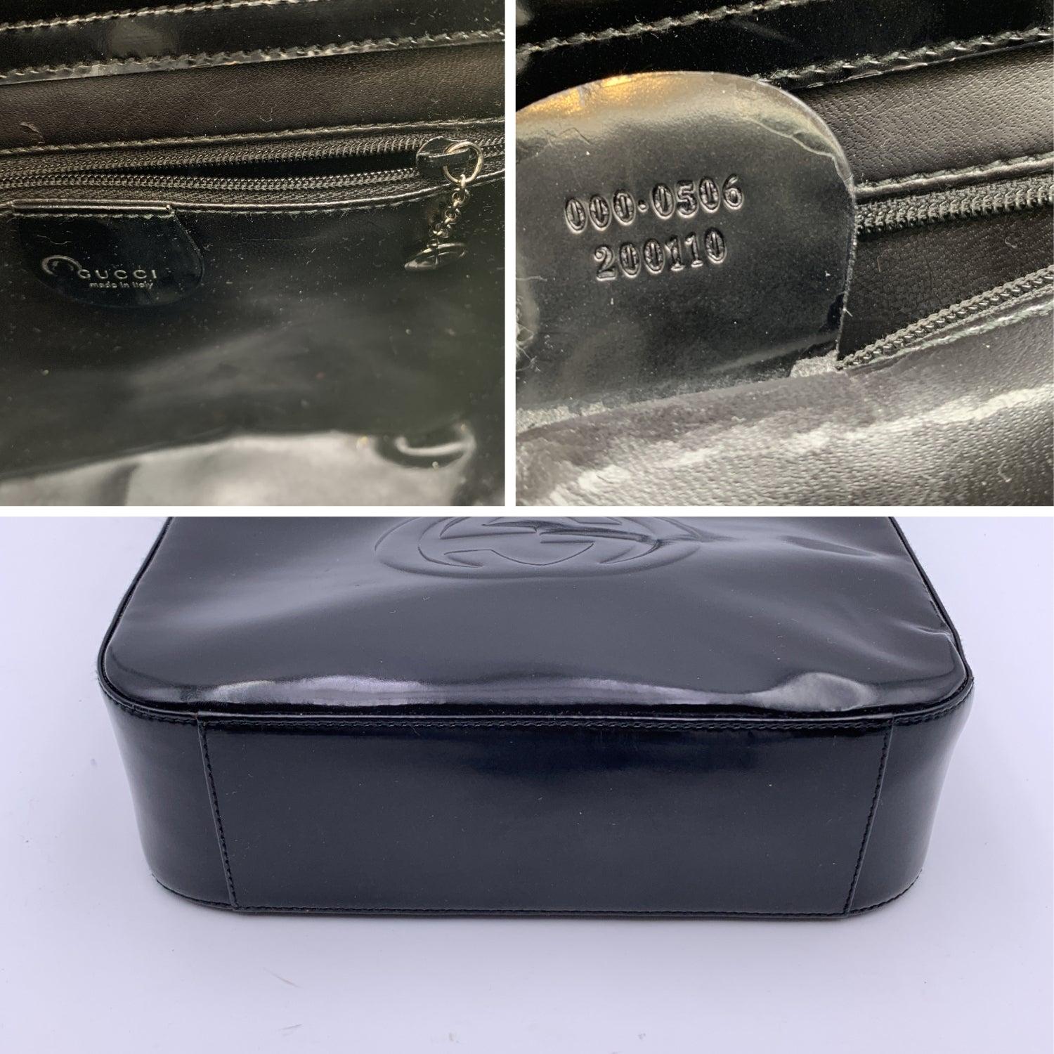 Women's Gucci Vintage Black Patent Leather Structured GG Logo Shoulder Bag