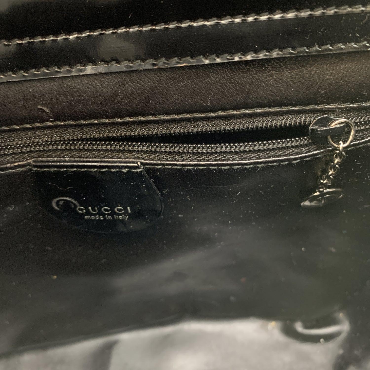 Gucci Vintage Black Patent Leather Structured GG Logo Shoulder Bag 2