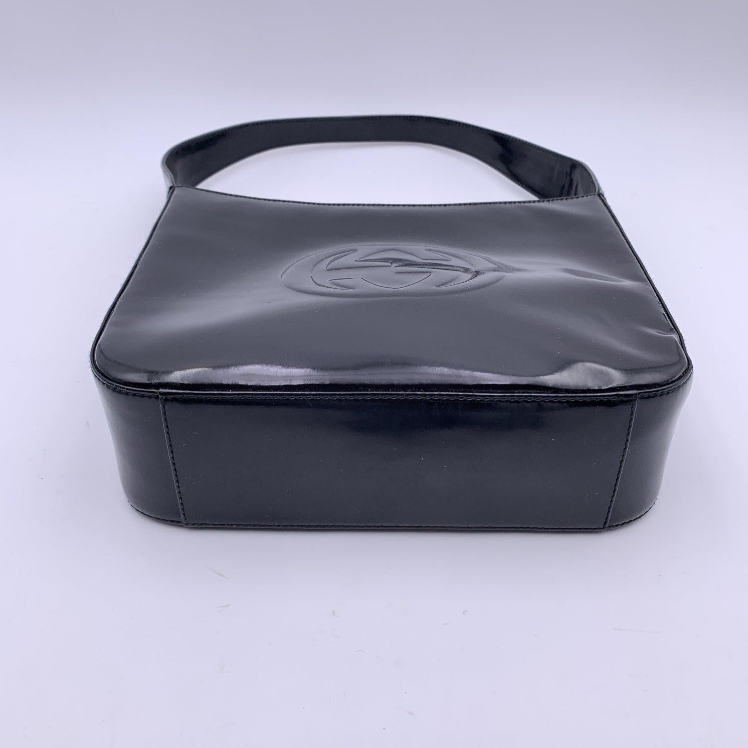 Gucci Vintage Black Patent Leather Structured GG Logo Shoulder Bag 4