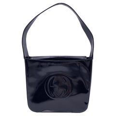 Gucci Vintage Black Patent Leather Structured GG Logo Shoulder Bag
