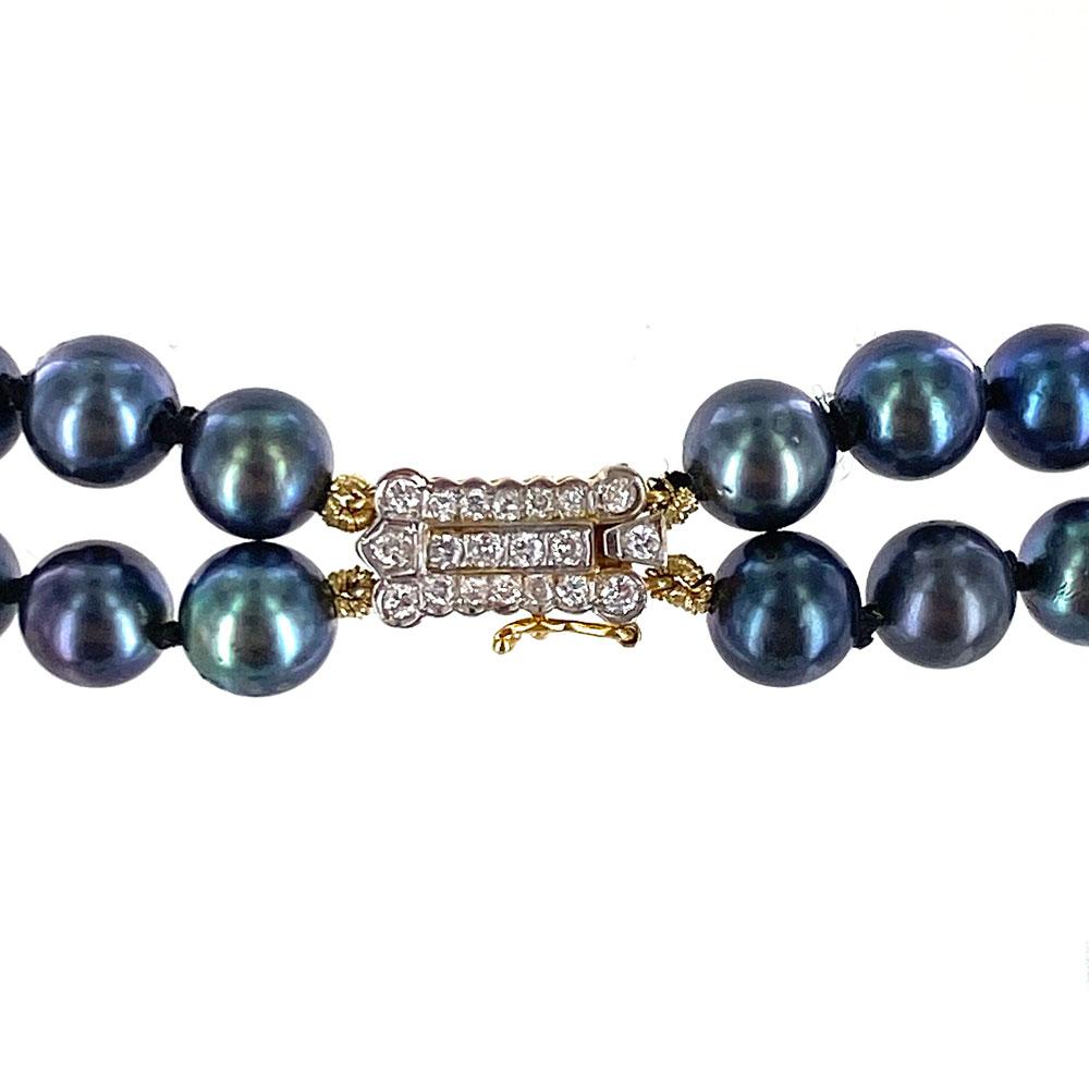 Round Cut Gucci Vintage Black Pearl Diamond Emerald Multi-Strand Necklace 18 Karat Gold