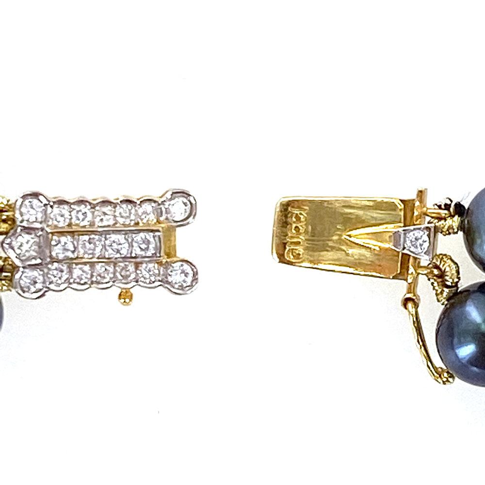 Women's Gucci Vintage Black Pearl Diamond Emerald Multi-Strand Necklace 18 Karat Gold