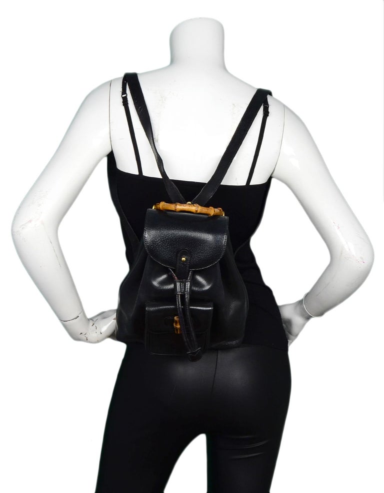 Gucci Vintage Black Pigskin Mini Bamboo Backpack Bag For Sale at 1stDibs