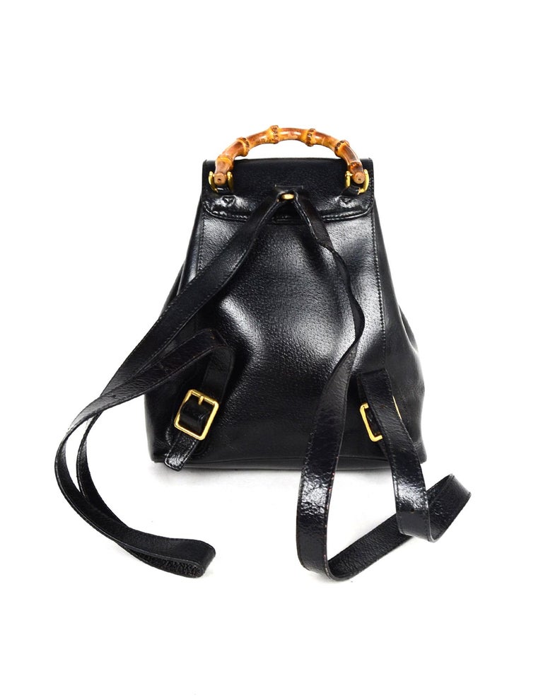Gucci Vintage Black Pigskin Mini Bamboo Backpack Bag For Sale at 1stDibs