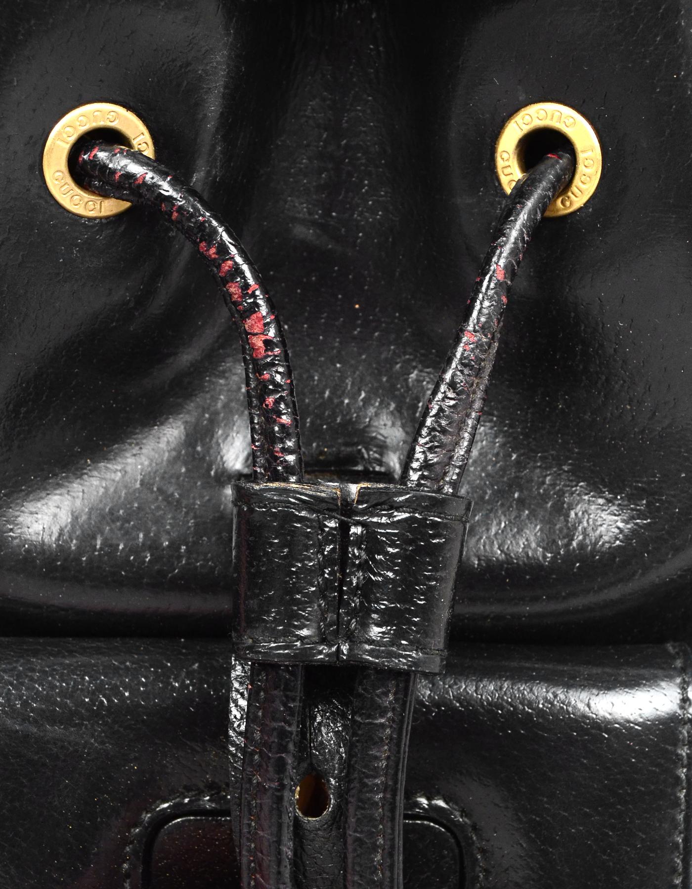 Women's Gucci Vintage Black Pigskin Mini Bamboo Backpack Bag