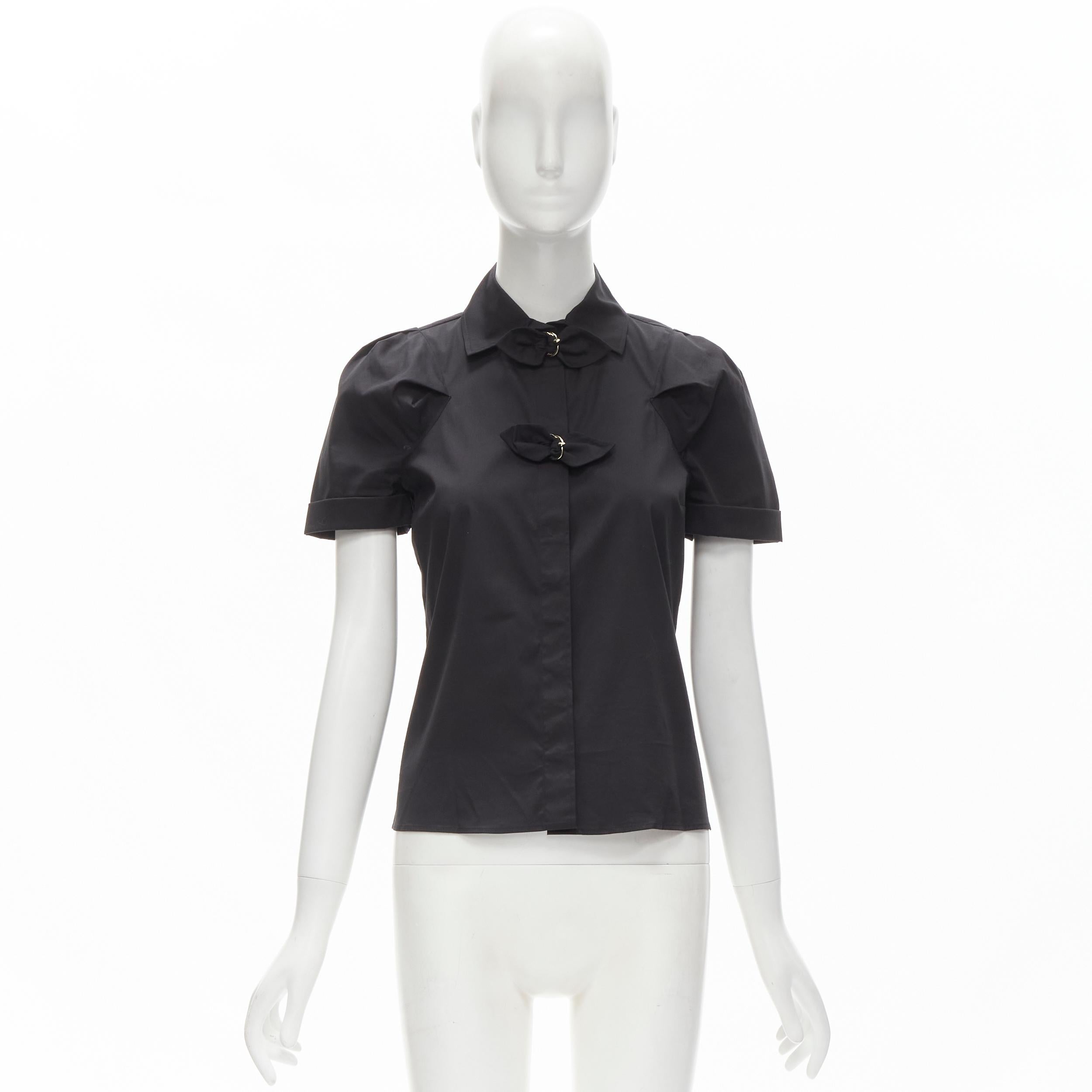 GUCCI Vintage black ribbon loop buckle puff sleeve shirt IT38 XS For Sale 3