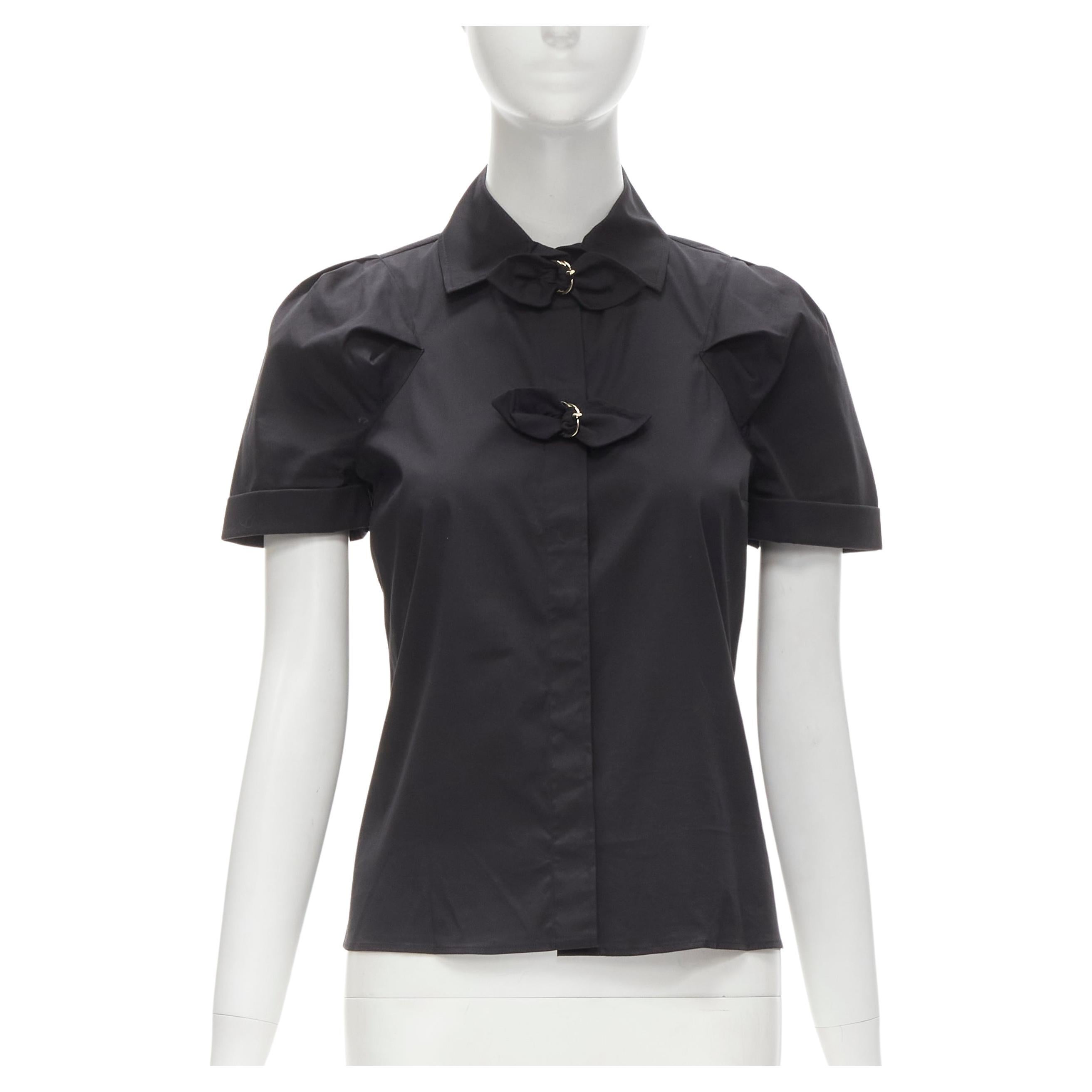 GUCCI Vintage black ribbon loop buckle puff sleeve shirt IT38 XS For Sale