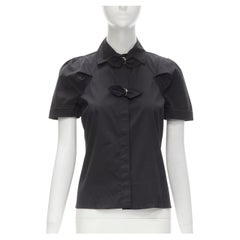GUCCI Vintage black ribbon loop buckle puff sleeve shirt IT38 XS