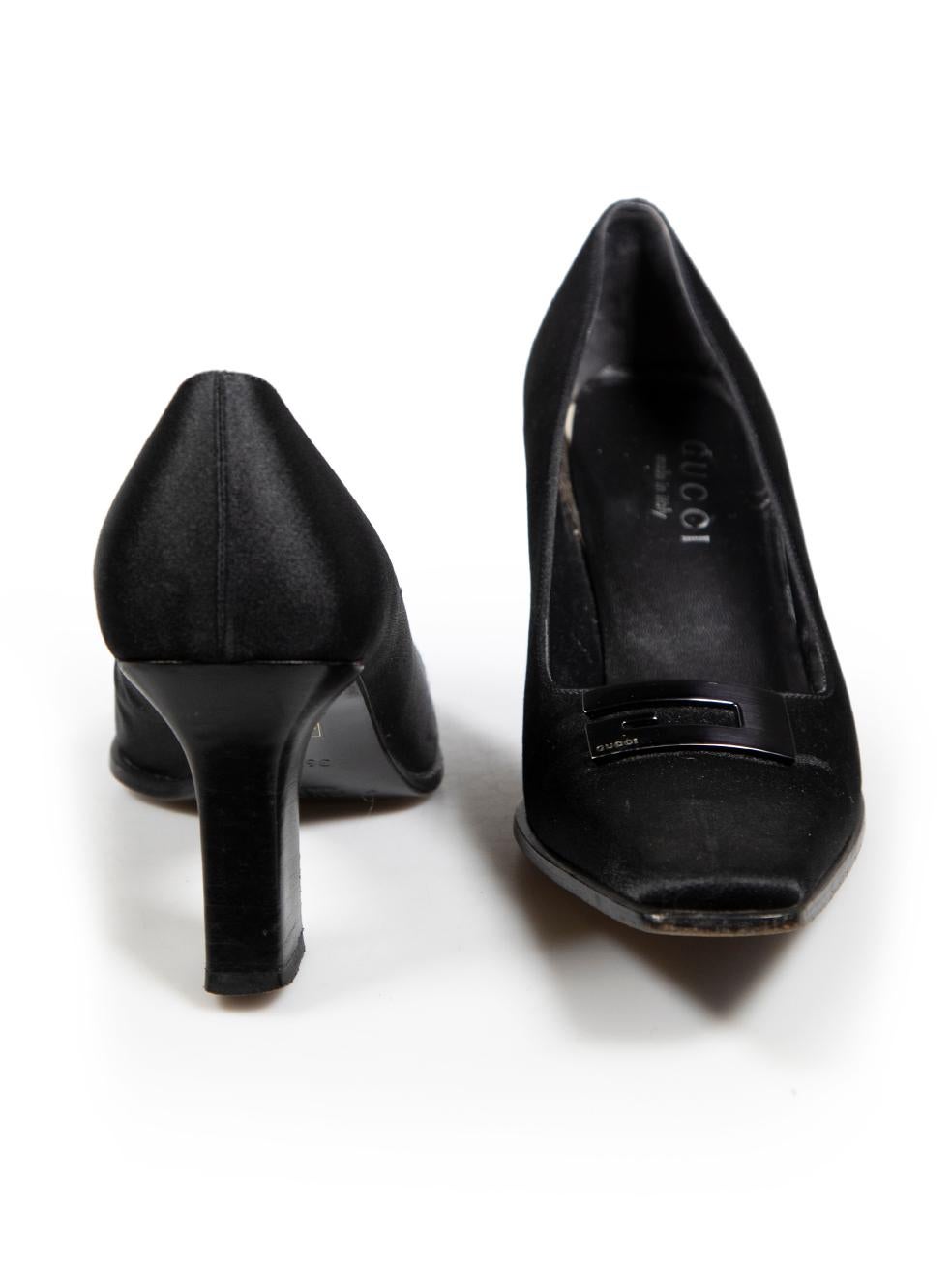Gucci Vintage Black Satin Square Toe Pumps Size IT 36.5 In Good Condition For Sale In London, GB
