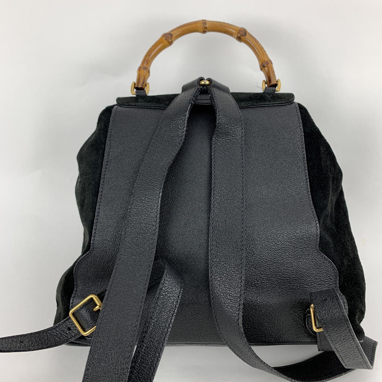 Women's Gucci Vintage Black Suede and Leather Bamboo Backpack Bag