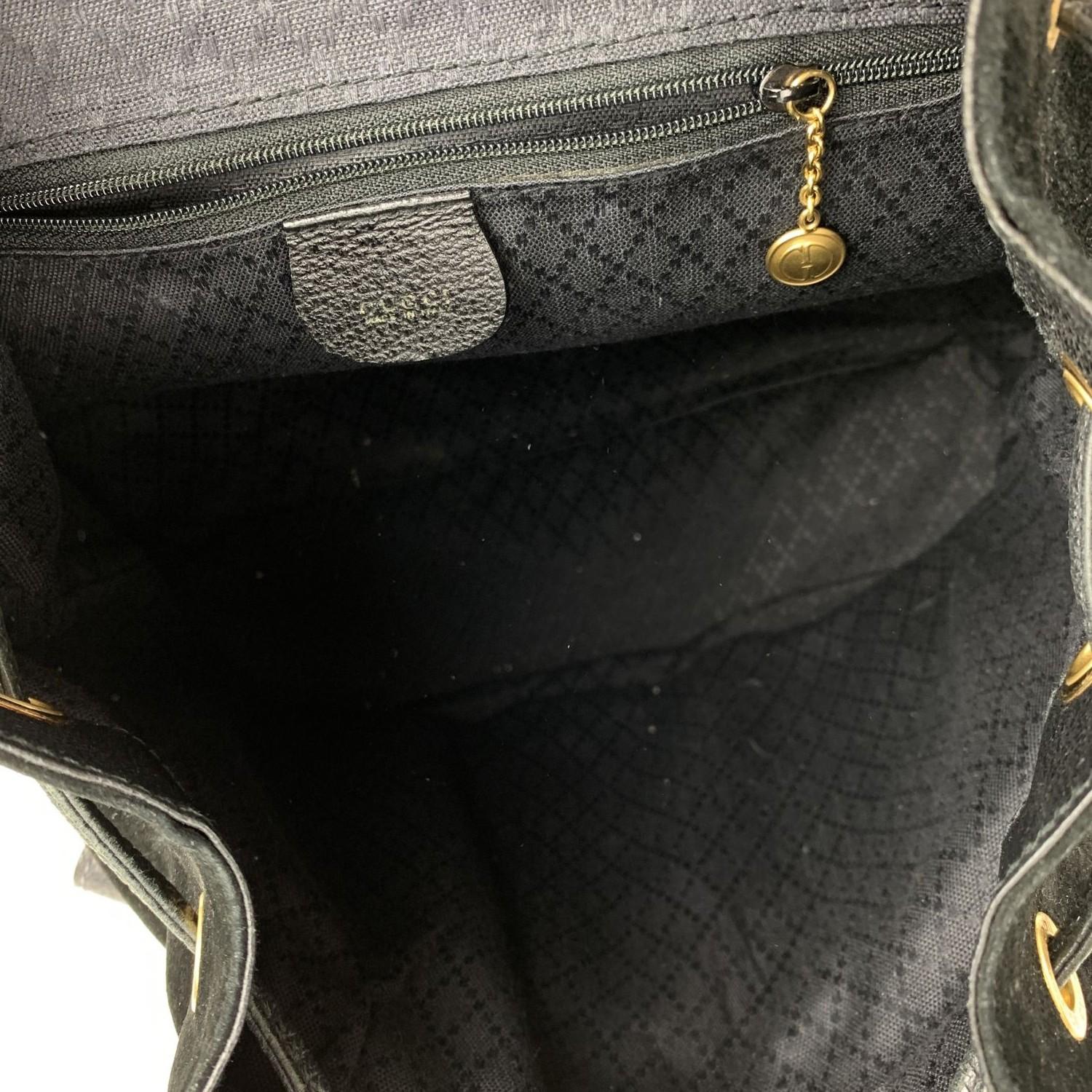 Gucci Vintage Black Suede and Leather Bamboo Backpack Bag 3
