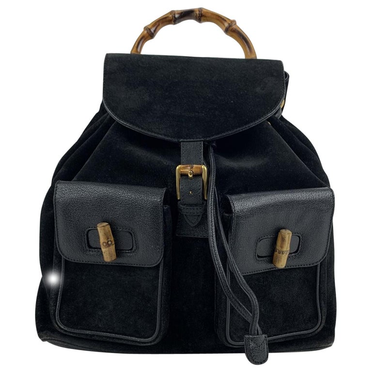 Gucci Vintage Black Suede and Leather Bamboo Backpack Bag For Sale at ...