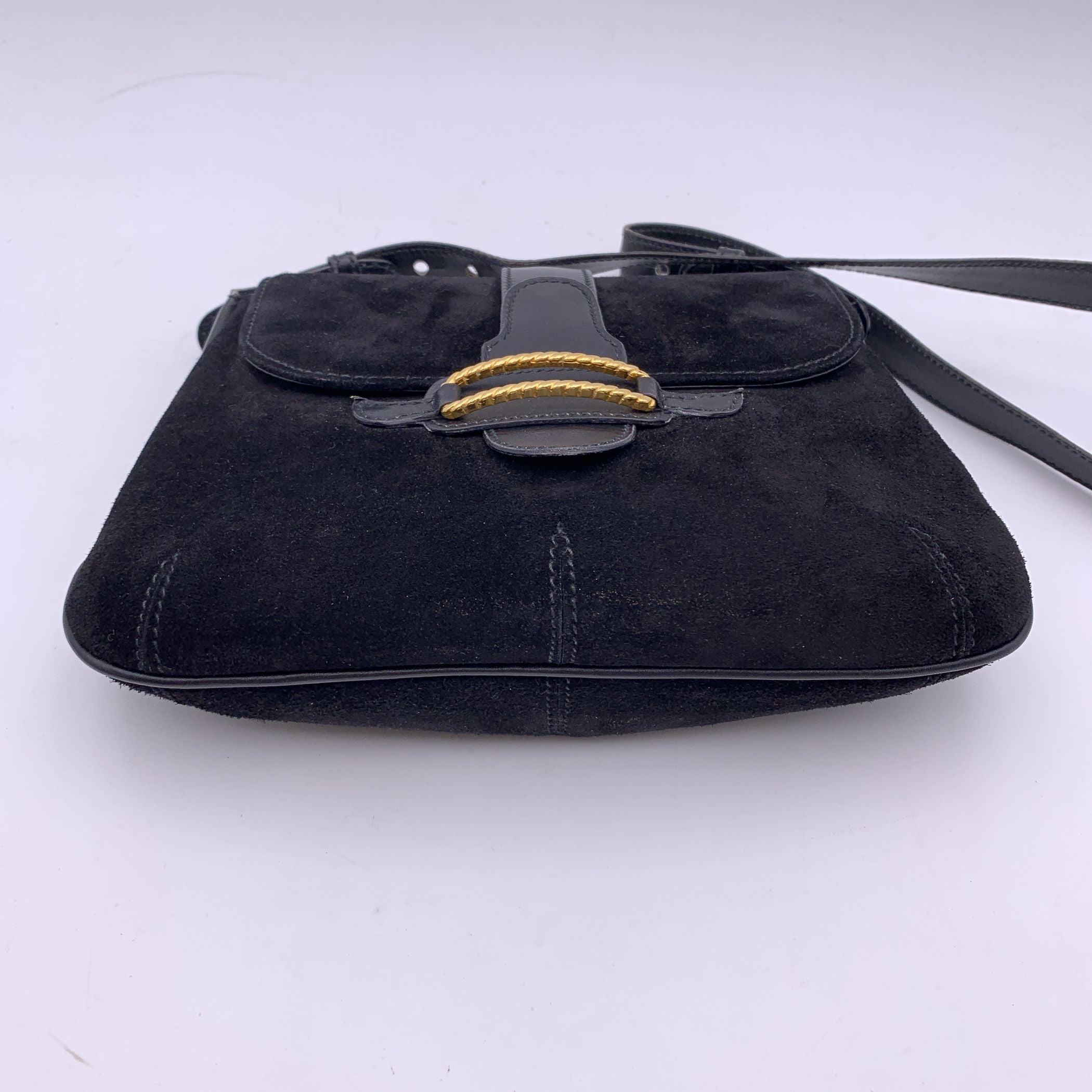 Women's Gucci Vintage Black Suede and Leather Flap Shoulder Bag