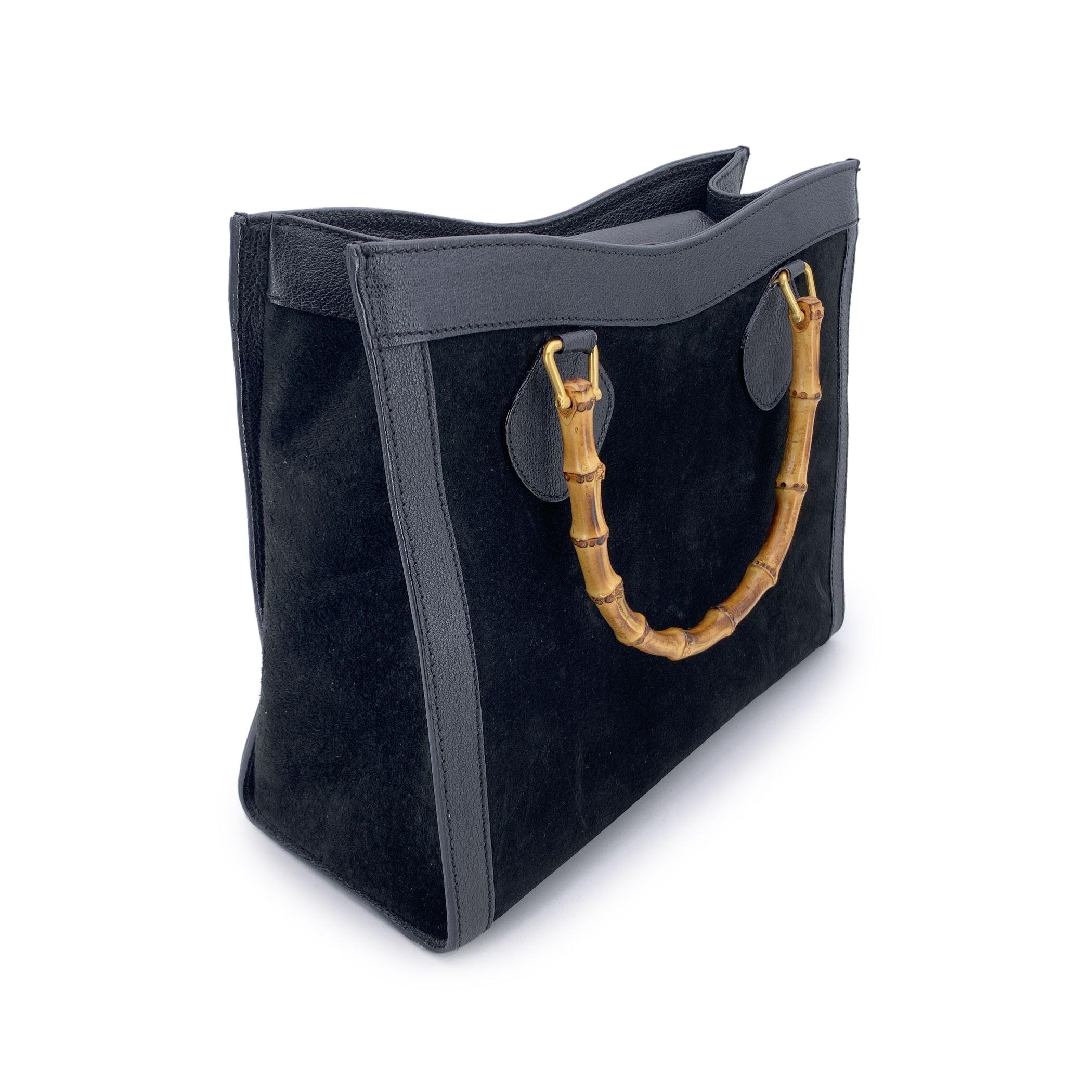 Gucci Vintage Black Suede Bamboo Princess Diana Tote Bag im Angebot 2