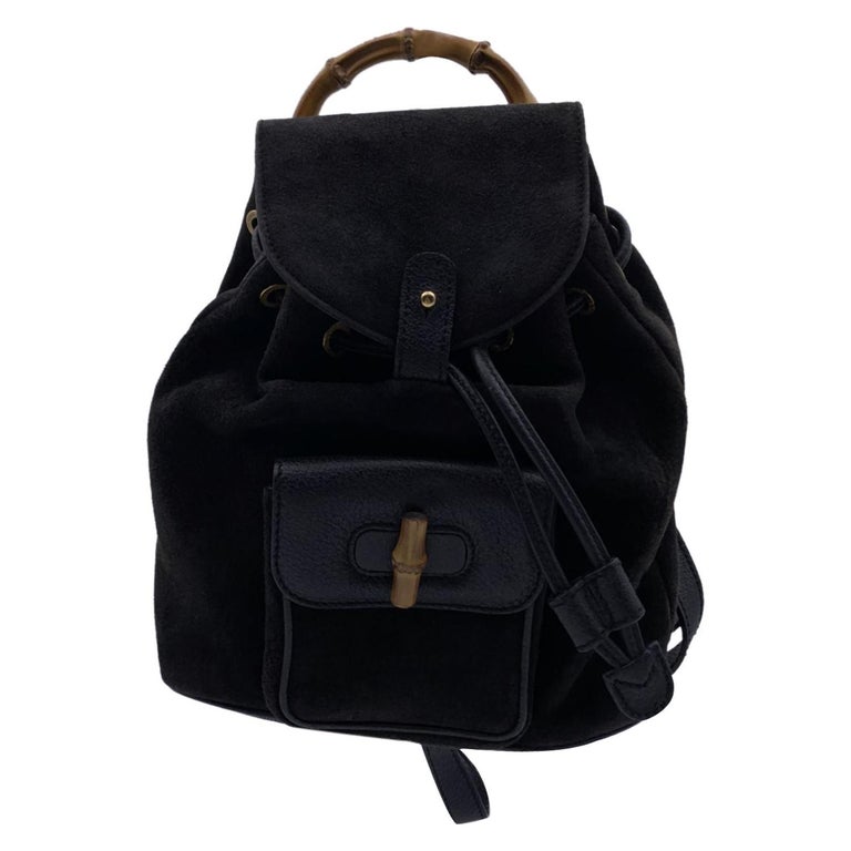 Gucci Vintage Black Suede Bamboo Small Backpack Shoulder Bag For Sale ...