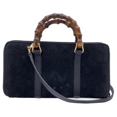 Gucci Vintage Black Suede Bamboo WOC Crossbody Wallet on Chain