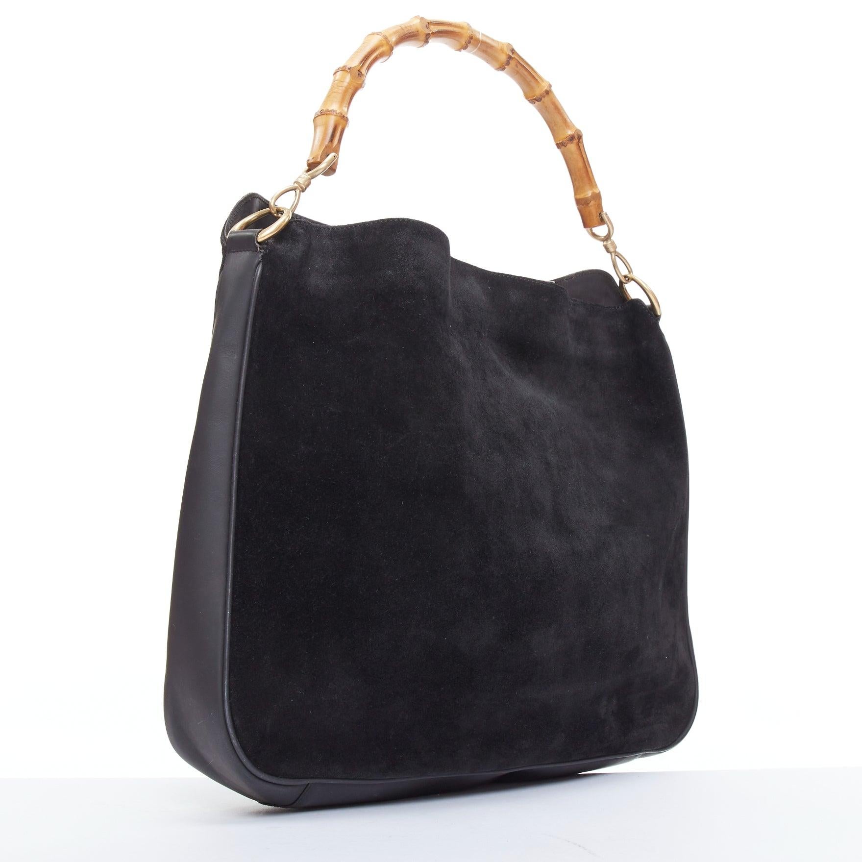GUCCI Vintage bolso tote hobo asa de bambú marrón ante negro Negro
