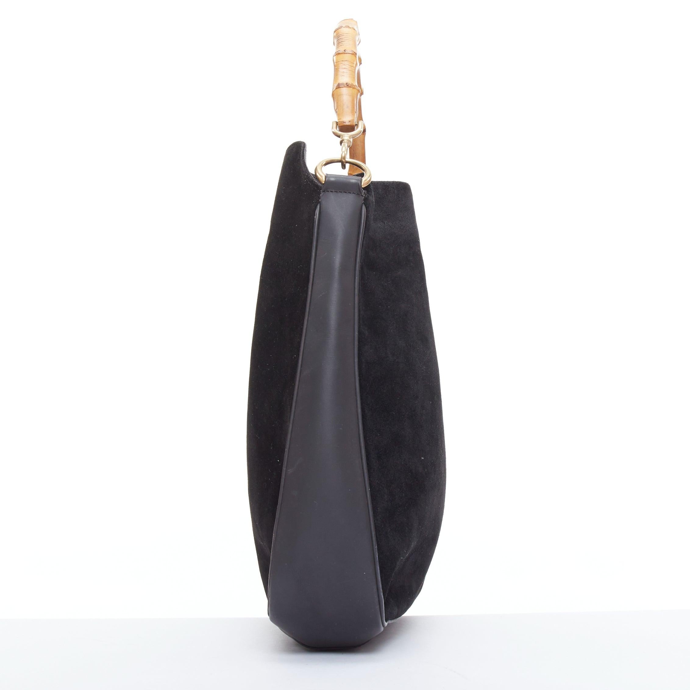 GUCCI Vintage bolso tote hobo asa de bambú marrón ante negro en Bastante bueno Estado en Hong Kong, NT
