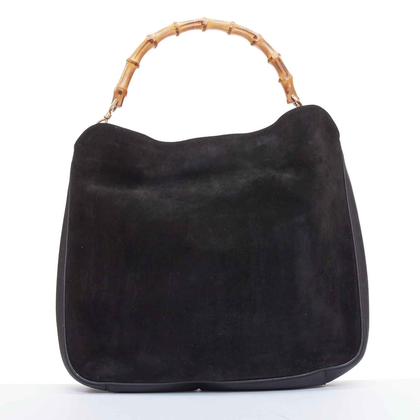 De las mujeres GUCCI Vintage bolso tote hobo asa de bambú marrón ante negro