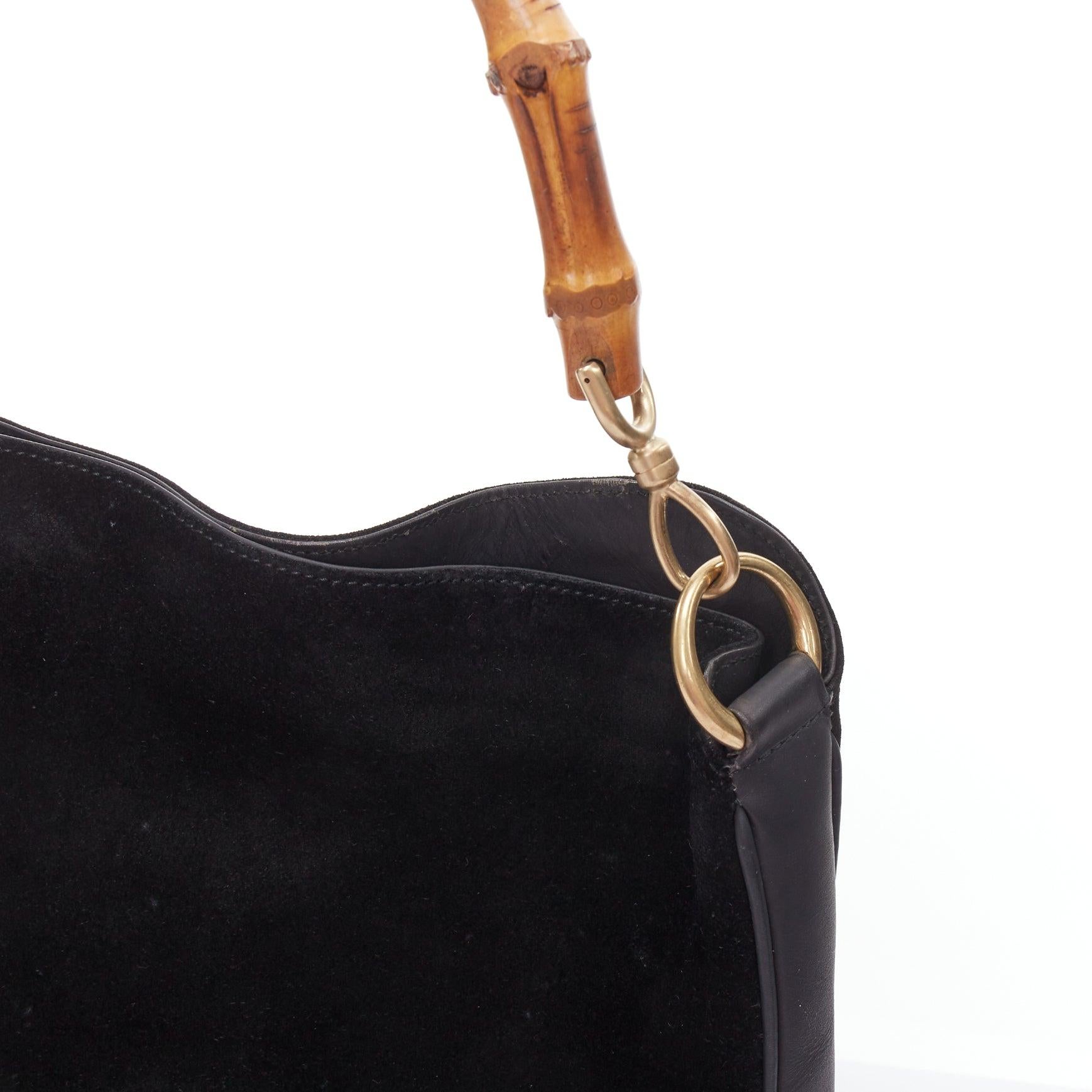 GUCCI Vintage bolso tote hobo asa de bambú marrón ante negro 3