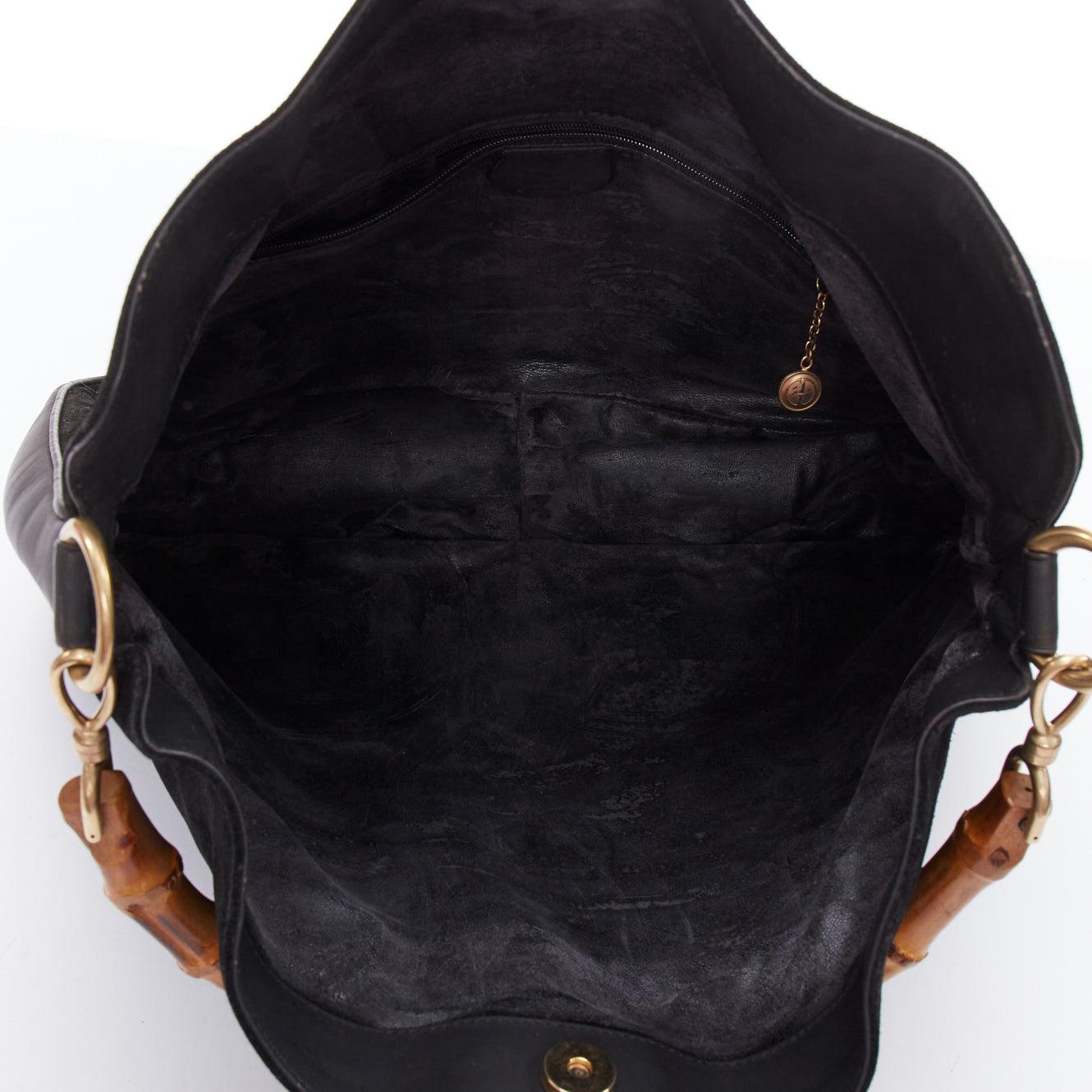 GUCCI Vintage bolso tote hobo asa de bambú marrón ante negro 4