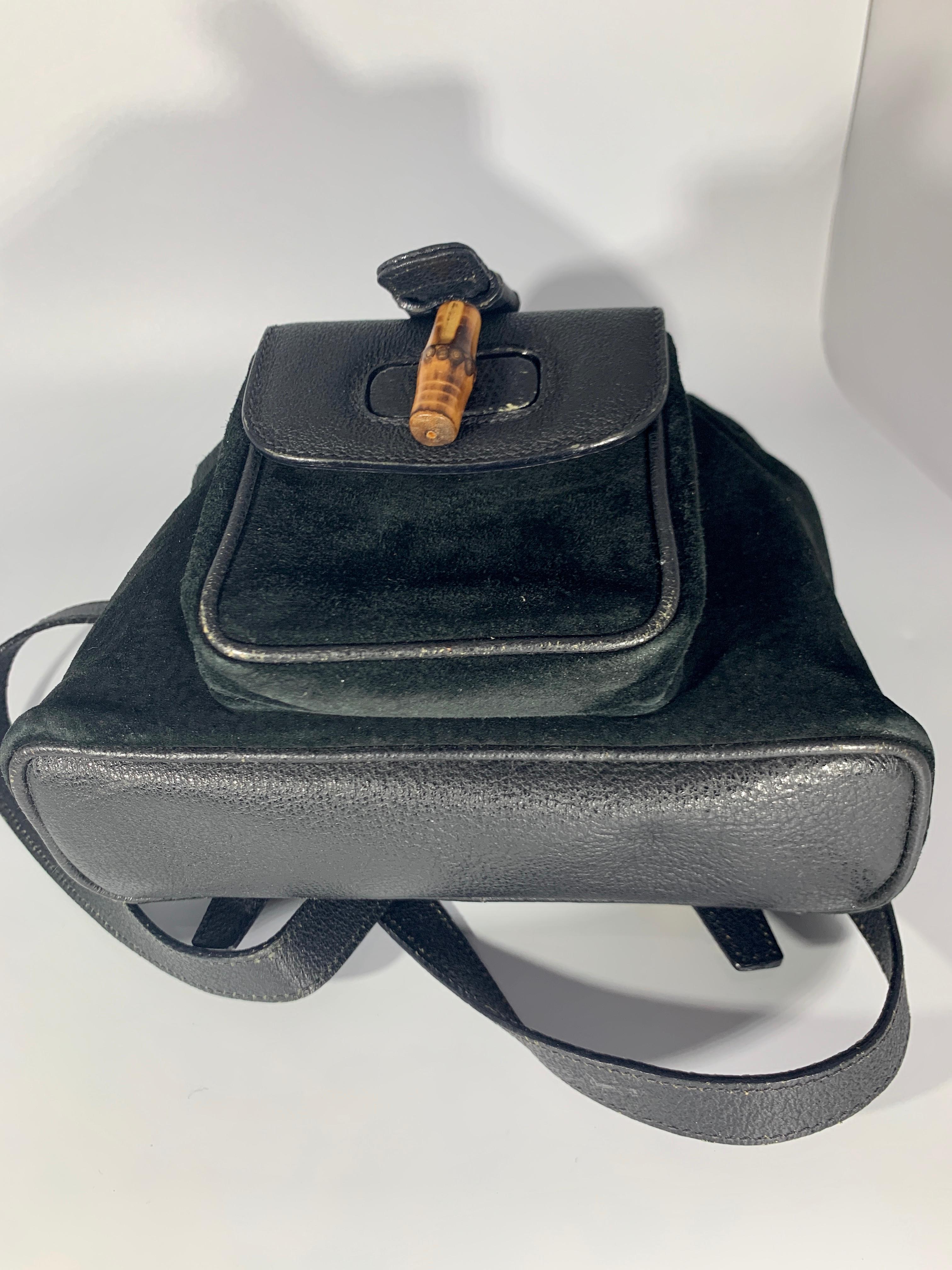 Gucci Vintage Black Suede/Leather  Bamboo Mini Backpack With Drawstring  4